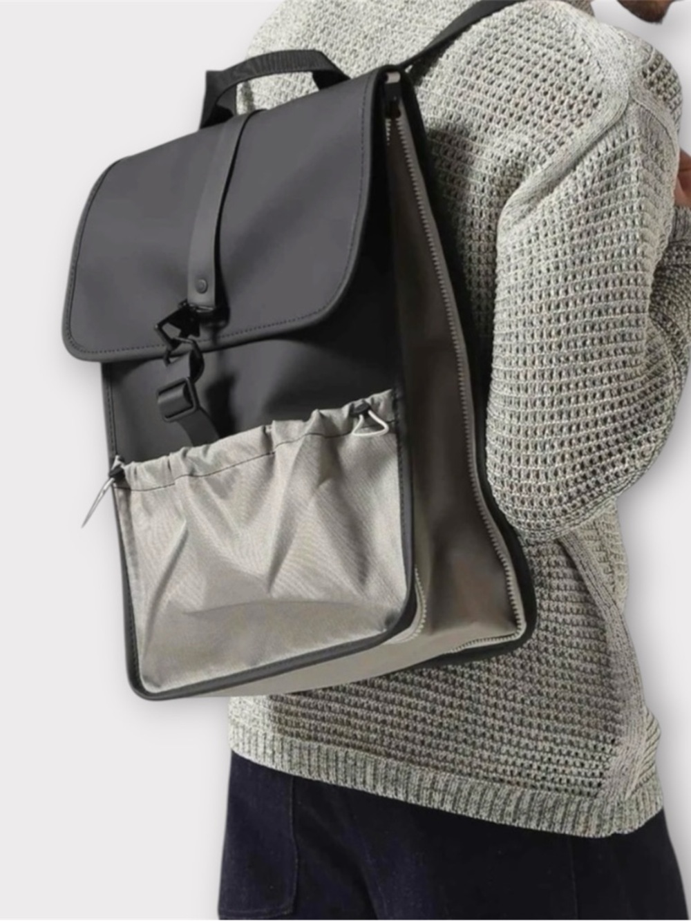 RAINS Unisex Mix Backpack Black Waterproof Contrast Pocket Minimalist NWT
